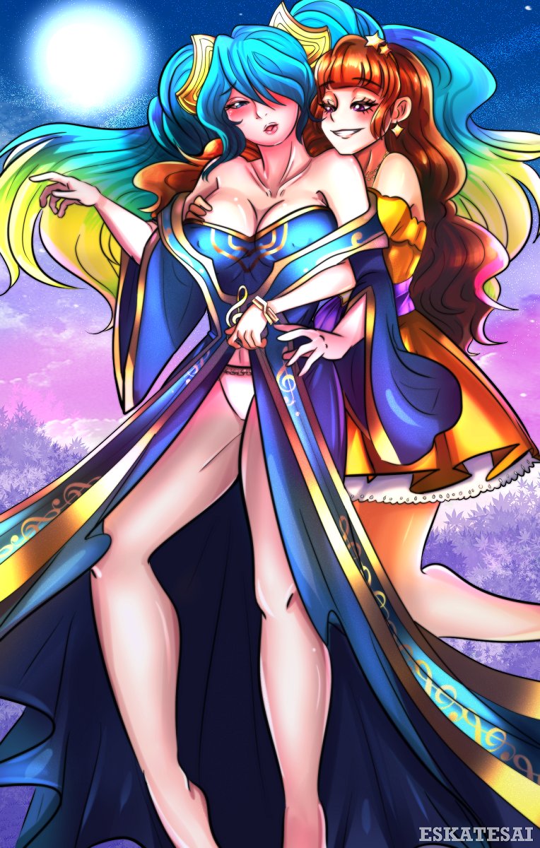 10 Kirara molesting Sona from League of Legends - by Eskatesai.jpg